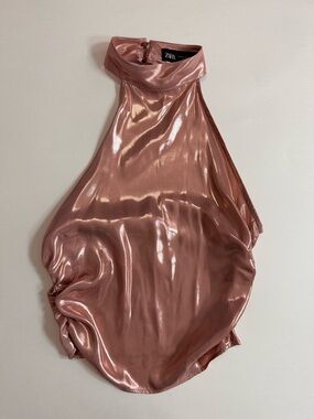 Zara Satin Dusty Rose Halter Top